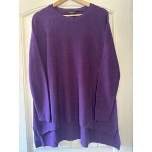 Eileen Fisher Sweater Pullover Merino Wool Womens S Purple Side Slits Crew Neck